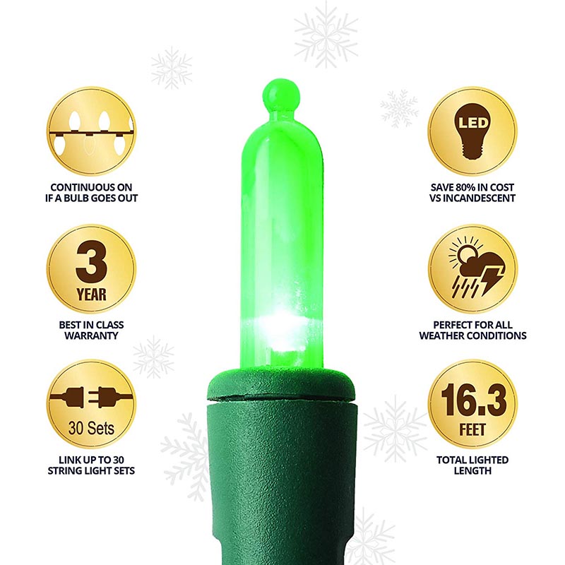 Outdoor/Indoor HM5 LED Light, 50-Bulbs per 16.3FT Set, Green Outdoor/Indoor HM5 LED Light, 50-Bulbs per 16.3FT Set, Green